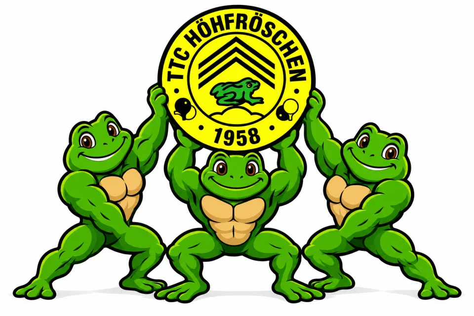 Frösche stemmen das Vereinswappen des TTC Höhfröschen